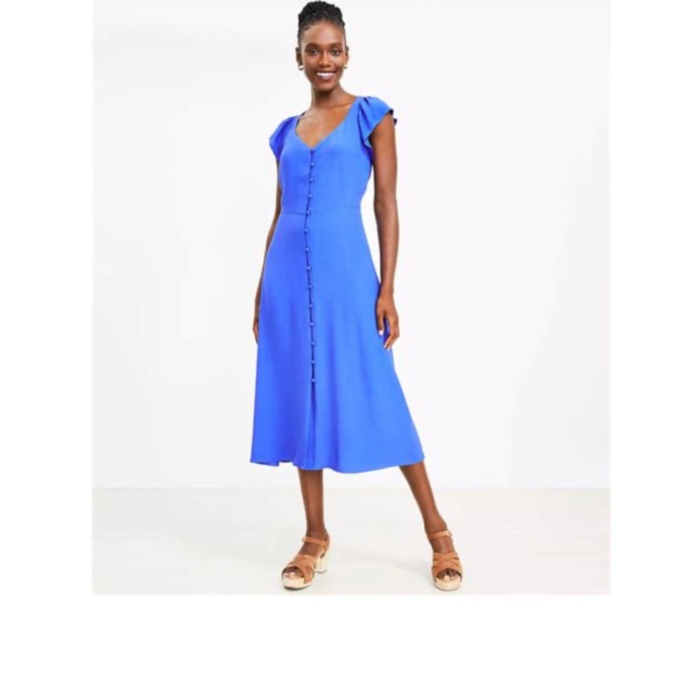 Loft Cap Sleeve Button Down Midi Dress